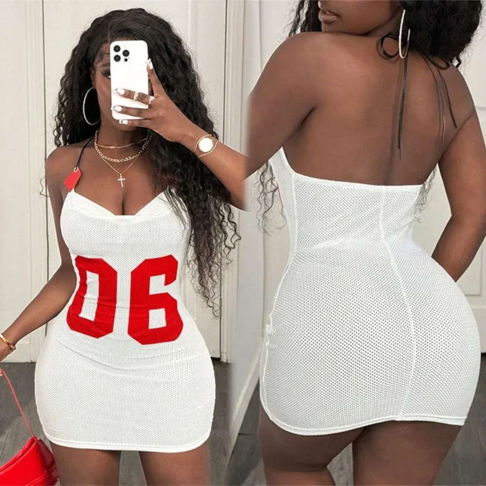 White and Red Halter Dress